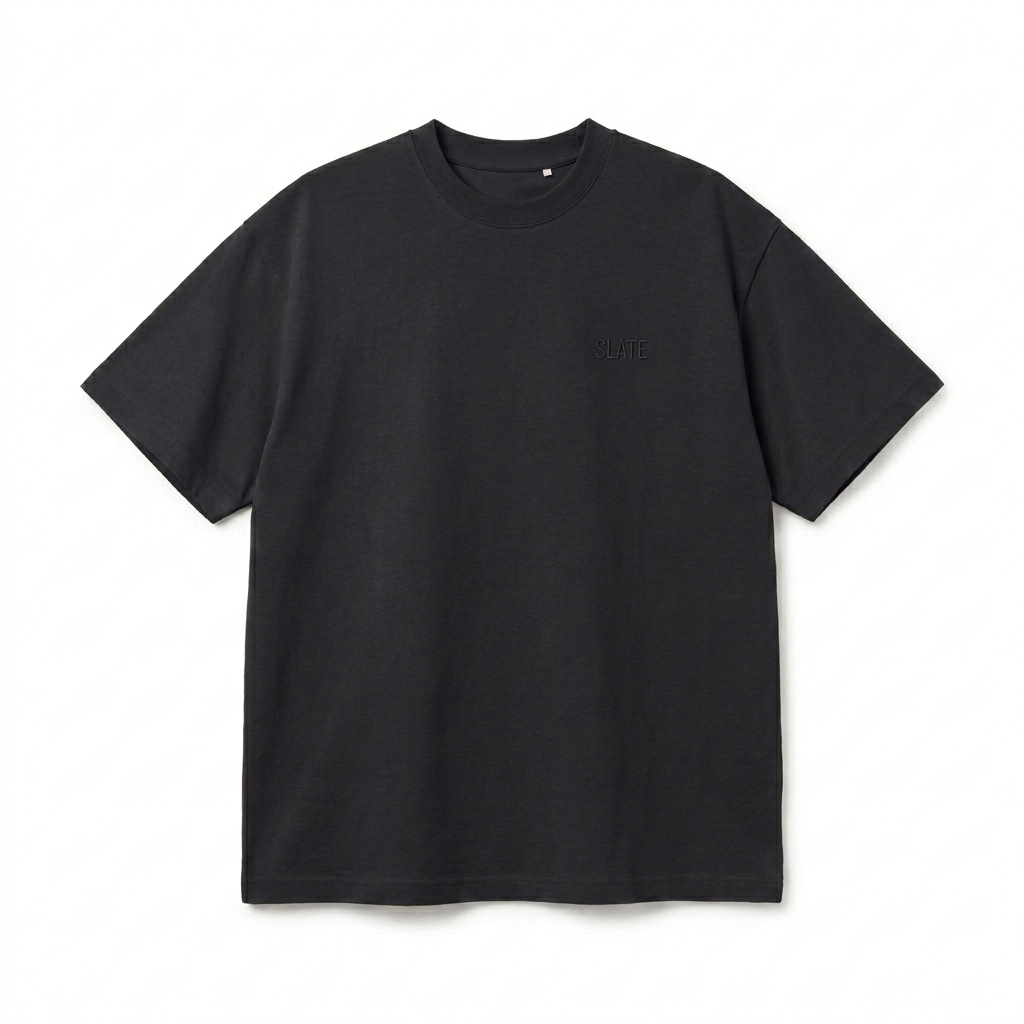 Custom Custom Boxy Fit T-Shirt design direction 1: Tonal Minimalist Wordmark featuring the SLATE wordmark