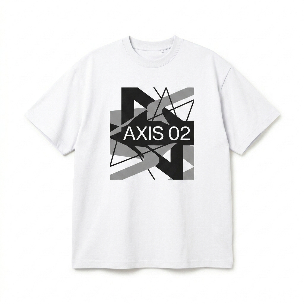 Custom Custom Boxy Fit T-Shirt design direction 2: Abstract Geometric Graphic featuring the AXIS 02 wordmark