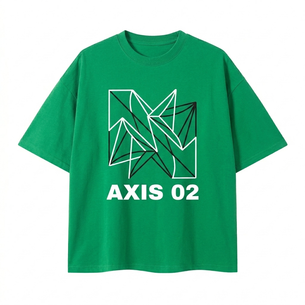 Custom Boxy Oversized T-Shirt design direction 2: Bold Abstract Graphic featuring the AXIS 02 wordmark