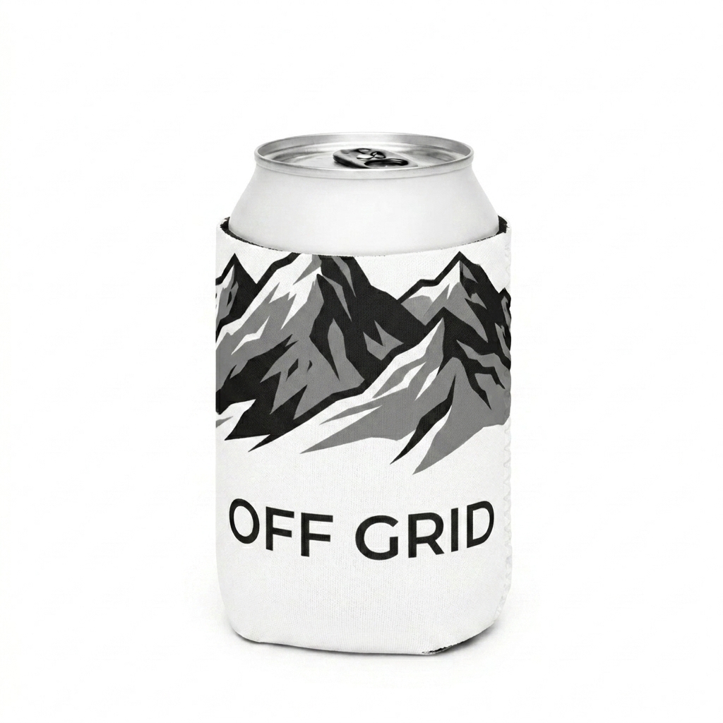 Custom Custom Can Cooler design direction 2: Bold Abstract Graphic featuring the OFF GRID wordmark