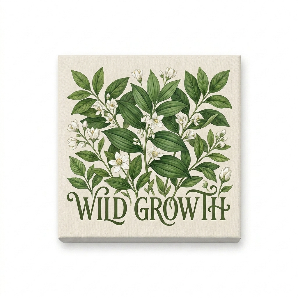 Custom Custom Canvas Print design direction 3: Botanical Illustration featuring the WILD GROWTH wordmark