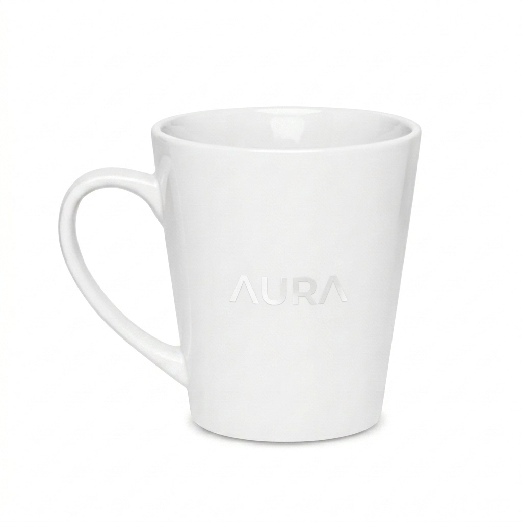 Custom Custom Ceramic Latte Mug design direction 1: Minimalist Wordmark featuring the AURA wordmark