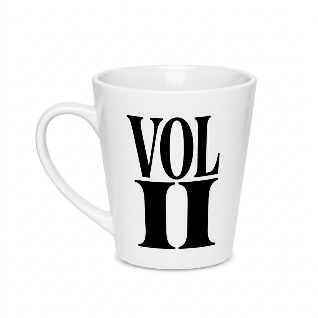 Custom Custom Ceramic Latte Mug design direction 3: Typographic Experiment featuring the VOL II wordmark