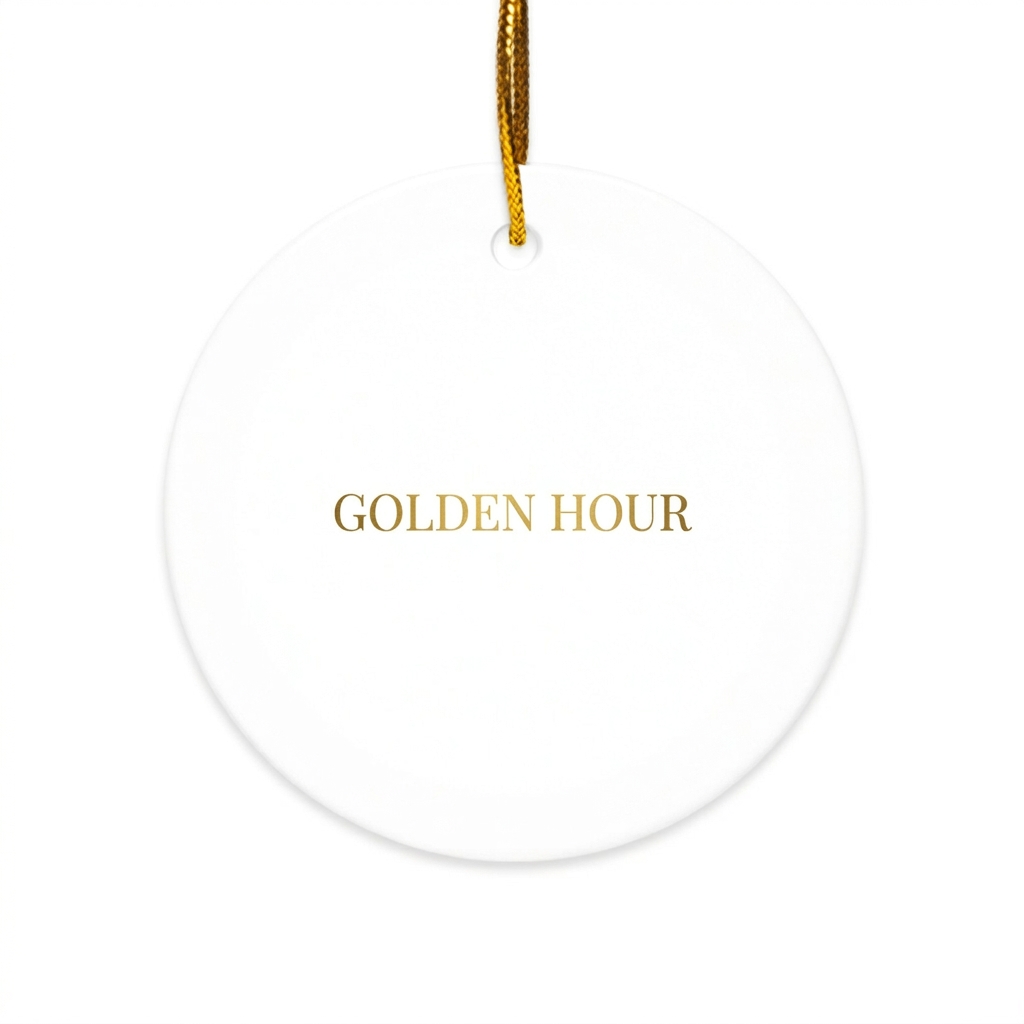 Custom Custom Ceramic Ornaments design direction 1: Minimalist Gold Wordmark featuring the GOLDEN HOUR wordmark