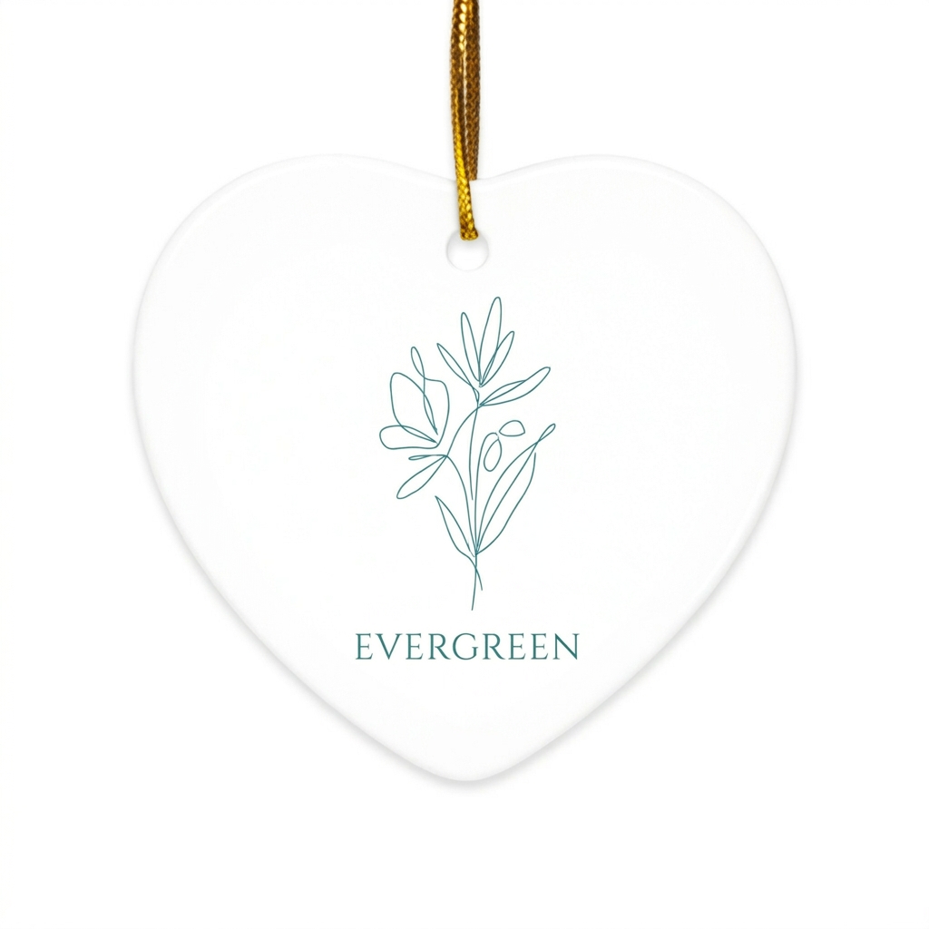 Custom Custom Ceramic Ornaments design direction 2: Abstract Botanical Line Art featuring the EVERGREEN wordmark