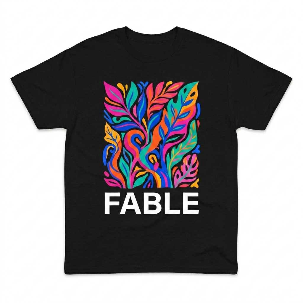 Custom Unisex Classic T-Shirt design direction 2: Abstract Bloom featuring the FABLE wordmark