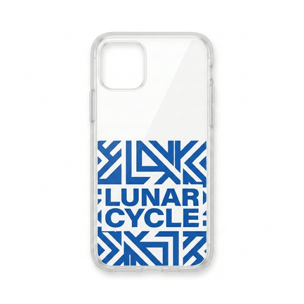 Custom Custom Clear iPhone Case design direction 2: Abstract Geometric Graphic featuring the LUNAR CYCLE wordmark