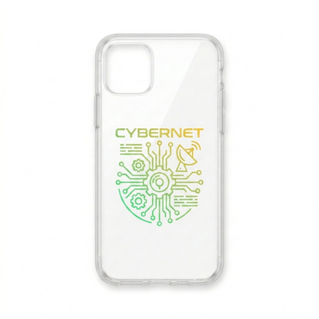 Custom Custom Clear iPhone Case design direction 3: Retro Tech Emblem featuring the CYBERNET wordmark