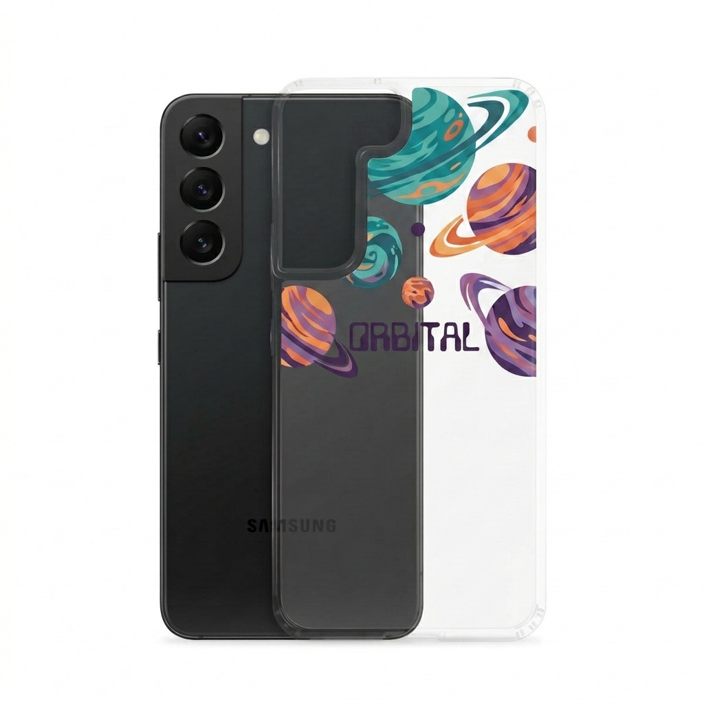 Custom Clear Phone Case design direction 2: Bold Graphic Illustration featuring the ORBITAL wordmark