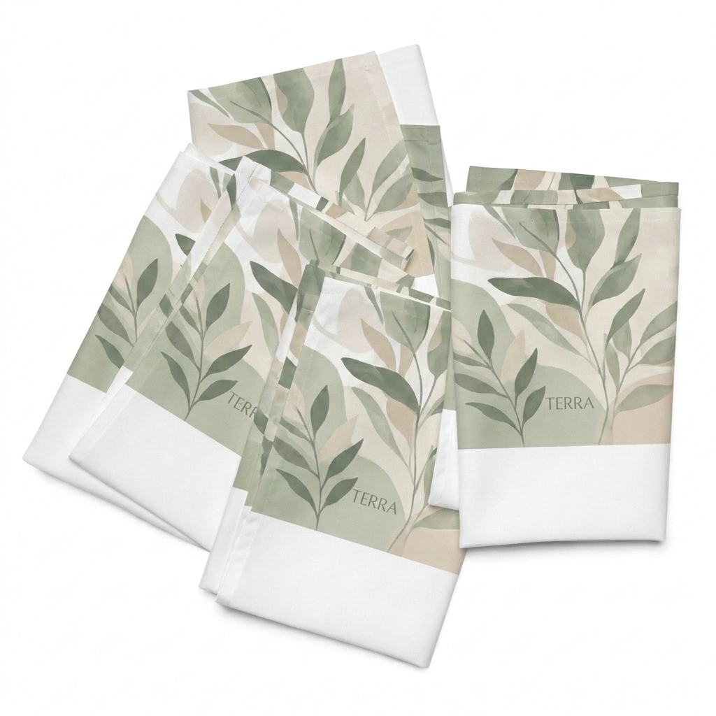 Custom Custom Cloth Napkin Set design direction 1: Abstract Botanical Print featuring the TERRA wordmark