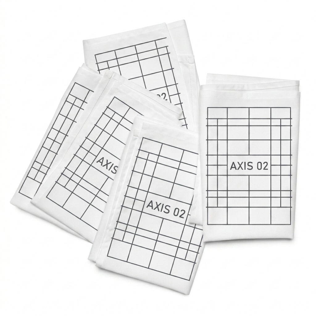 Custom Custom Cloth Napkin Set design direction 2: Geometric Grid Pattern featuring the AXIS 02 wordmark
