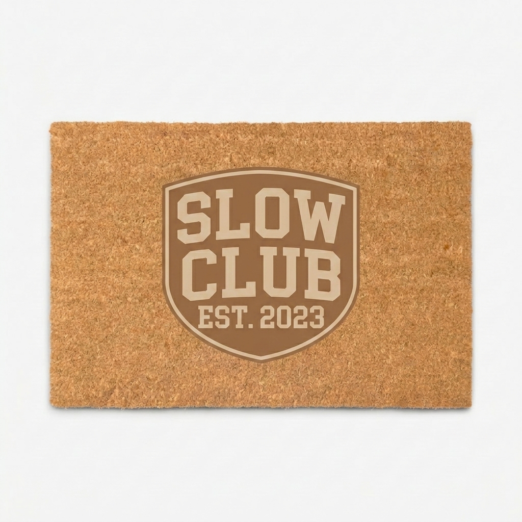 Custom Custom Coir Doormat design direction 3: Retro Collegiate Emblem featuring the SLOW CLUB wordmark