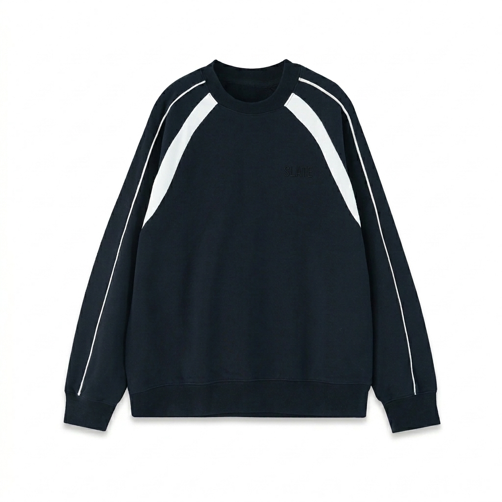 Custom Color Block Crewneck Sweatshirt design direction 1: Tonal Minimalist Wordmark featuring the SLATE wordmark