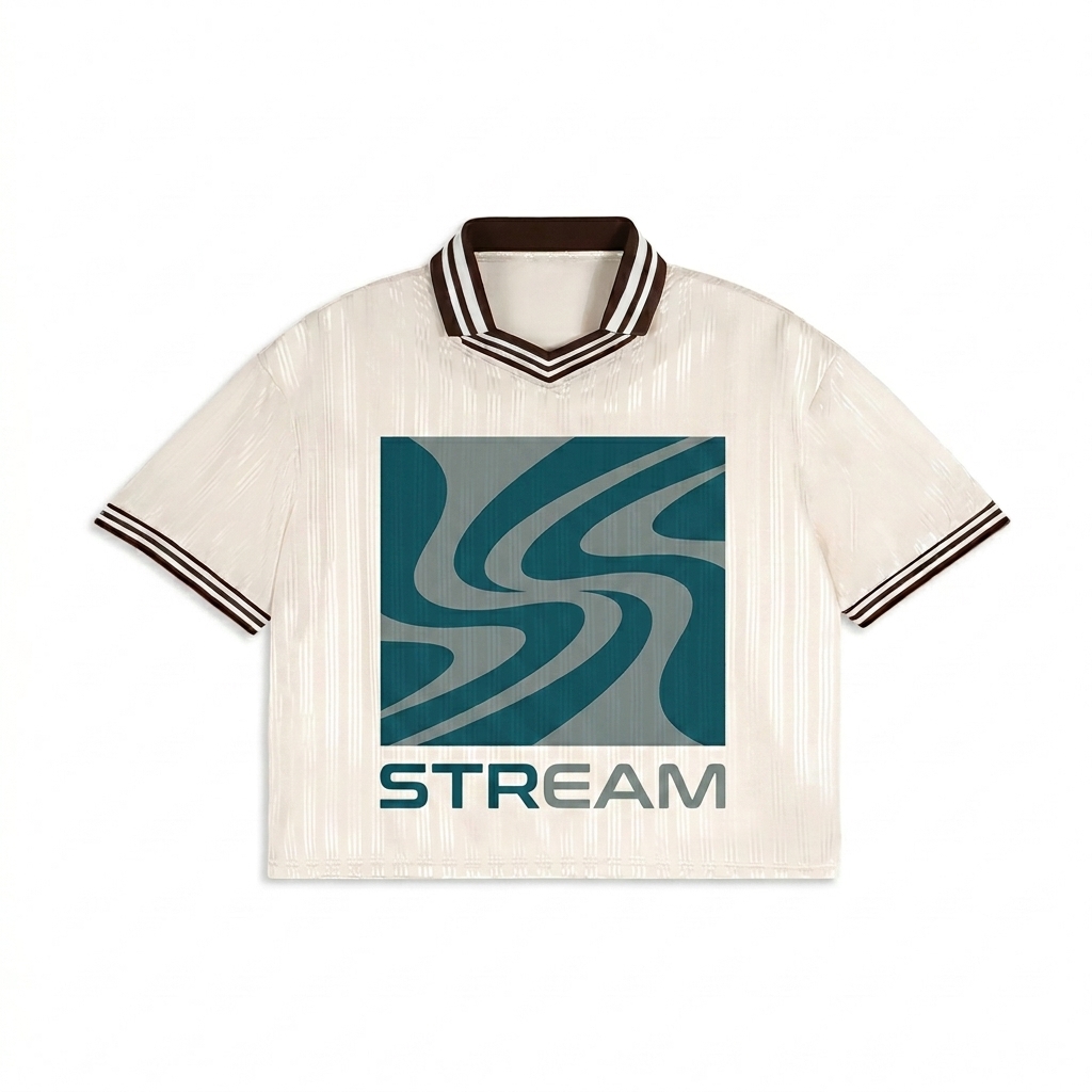 Custom Custom Contrast Stripe Polo T-Shirt design direction 2: Abstract Geometric Flow featuring the STREAM wordmark