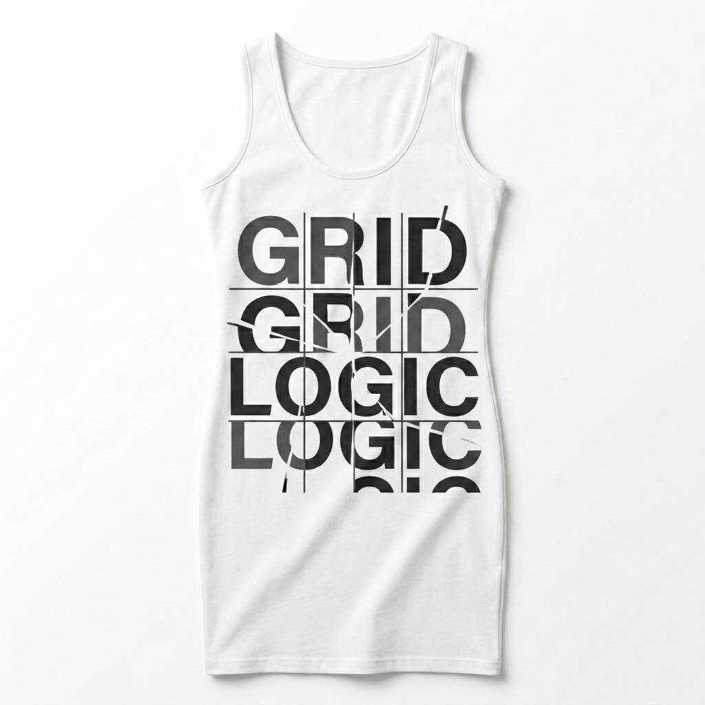 Custom Cotton Bodycon Dress design direction 2: Deconstructed Typographic Grid featuring the Grid Logic wordmark