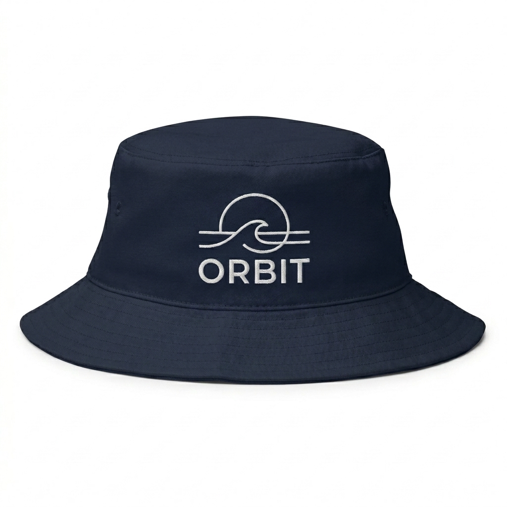 Custom Custom Cotton Twill Bucket Hat design direction 2: Abstract Horizon featuring the ORBIT wordmark