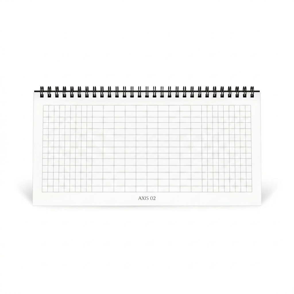 Custom Custom Desk Calendar design direction 1: Minimalist Grid featuring the AXIS 02 wordmark