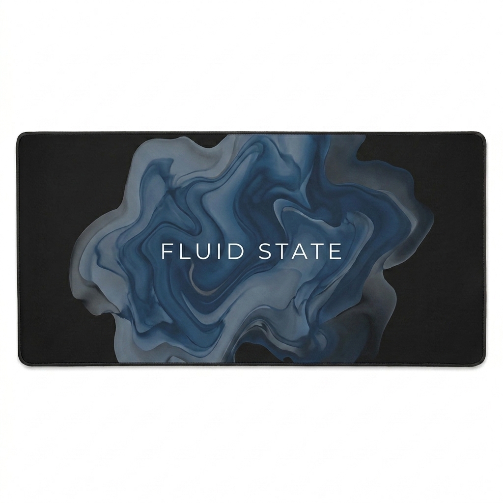 Custom Custom Desk Mat design direction 2: Abstract Flow featuring the FLUID STATE wordmark