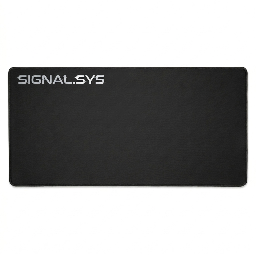 Custom Custom Desk Mat design direction 3: Glitch Text Overlay featuring the SIGNAL.SYS wordmark