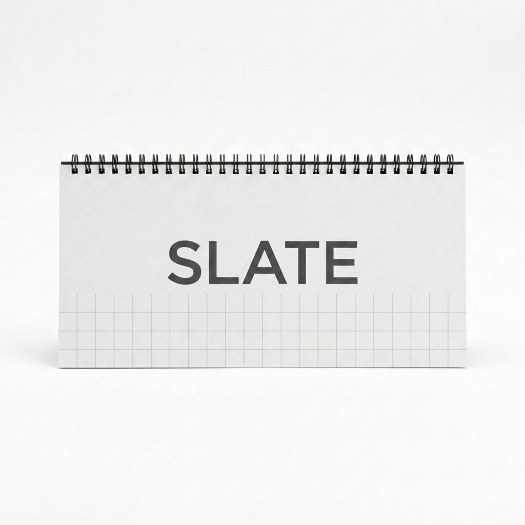 Custom Custom Desktop Calendar design direction 1: Minimalist Grid featuring the SLATE wordmark