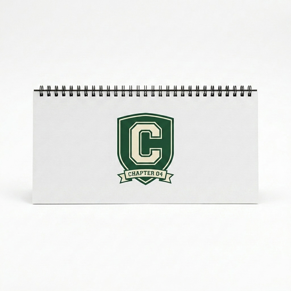 Custom Custom Desktop Calendar design direction 3: Retro Collegiate Emblem featuring the CHAPTER 04 wordmark