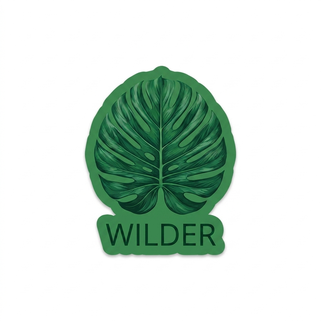 Custom Custom Die-Cut Stickers design direction 2: Vivid Botanical Illustration featuring the WILDER wordmark