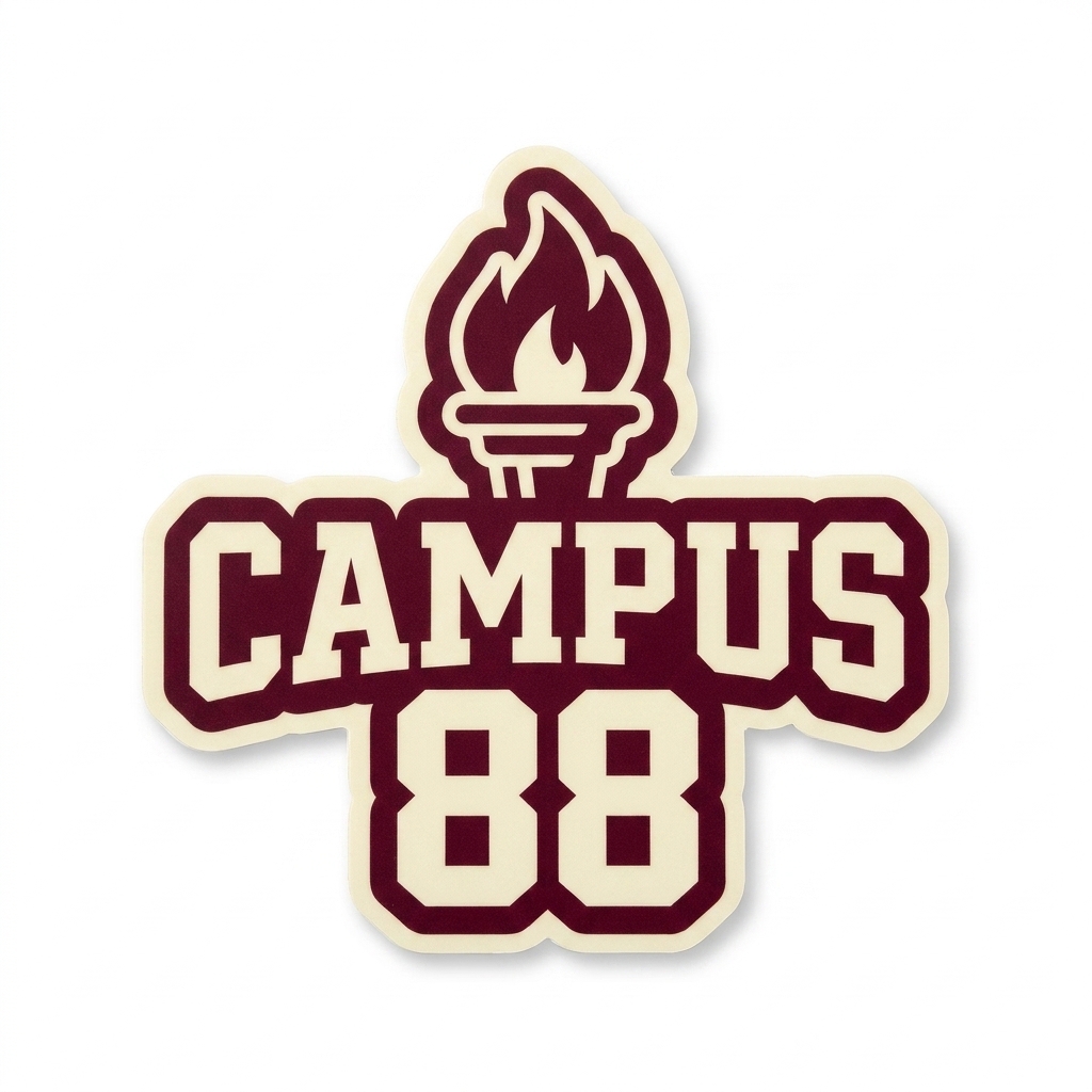 Custom Custom Die-Cut Stickers design direction 3: Classic Collegiate Emblem featuring the CAMPUS 88 wordmark