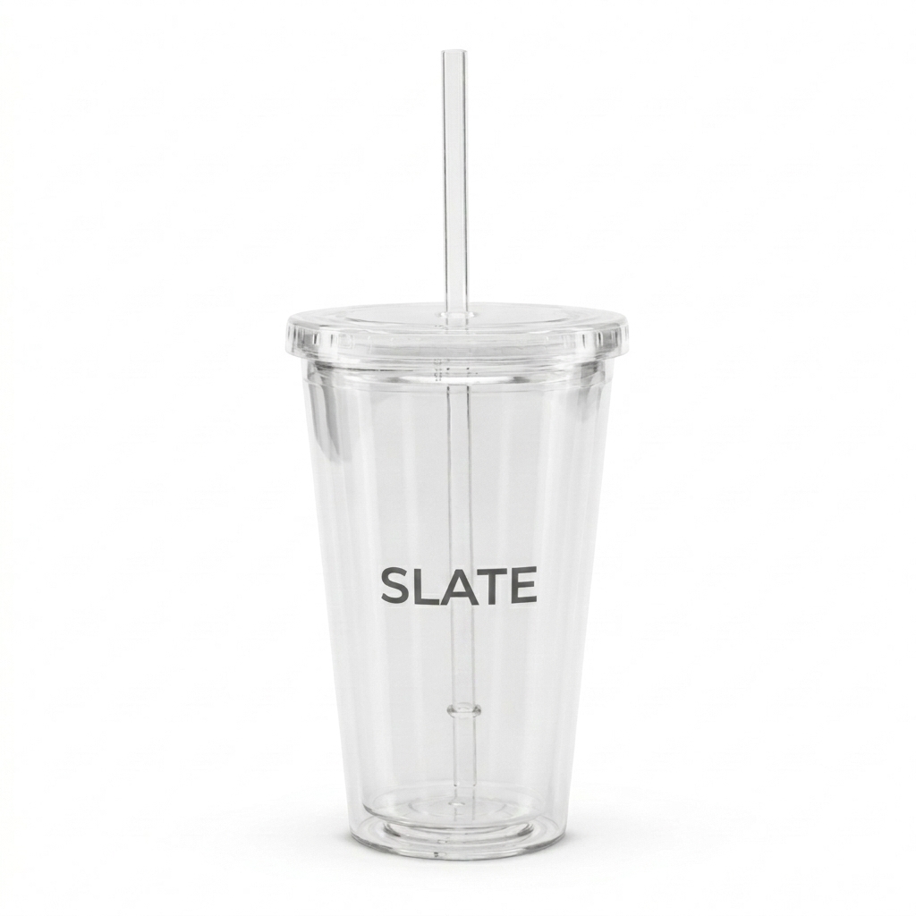 Custom Custom Double Wall Plastic Tumbler design direction 1: Minimalist Wordmark featuring the SLATE wordmark