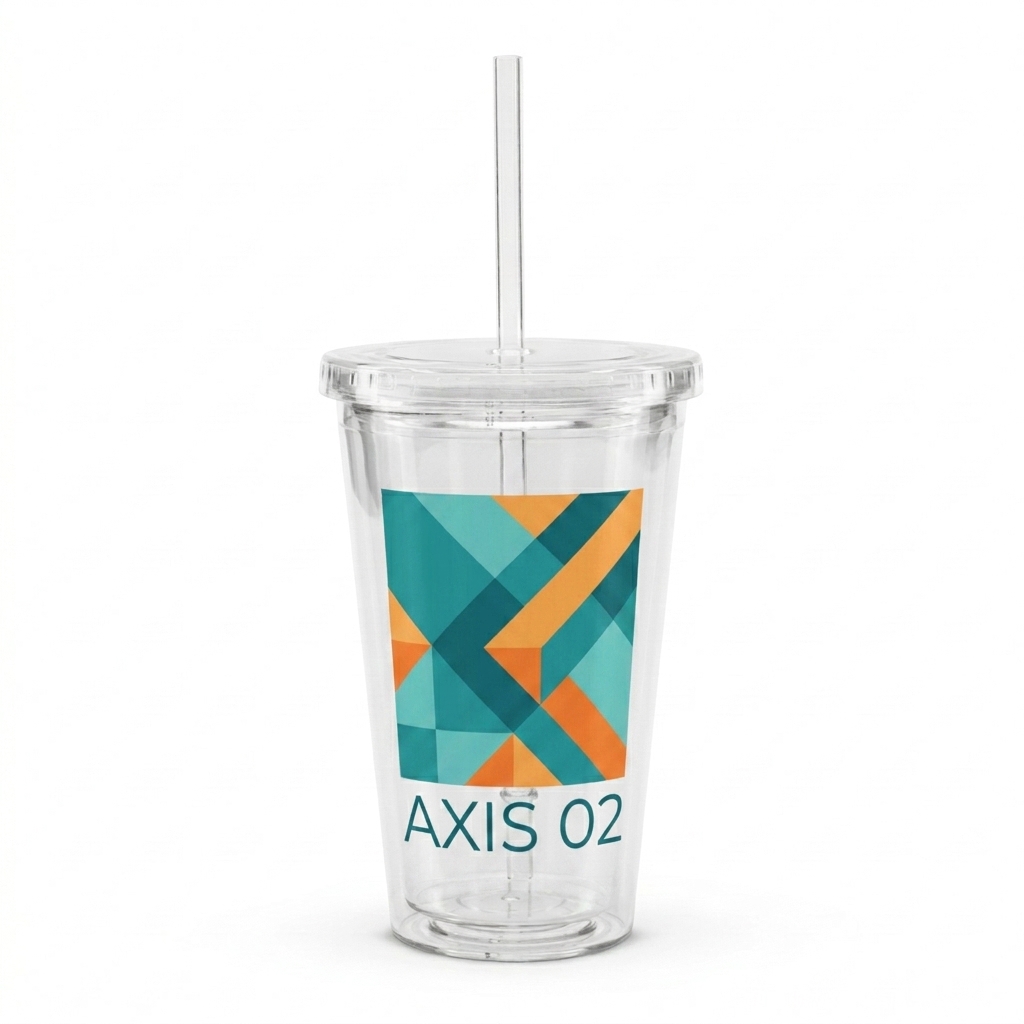 Custom Custom Double Wall Plastic Tumbler design direction 2: Abstract Geometric Graphic featuring the AXIS 02 wordmark