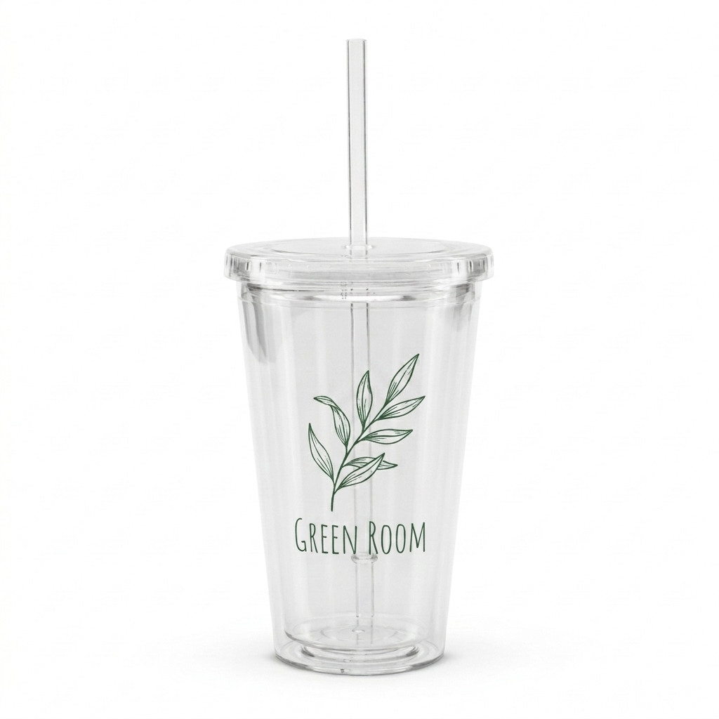 Custom Custom Double Wall Plastic Tumbler design direction 3: Hand-Drawn Botanical featuring the GREEN ROOM wordmark