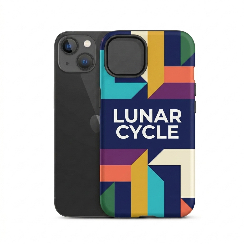 Custom Custom Dual-Layer iPhone Case design direction 2: Abstract Geometric Graphic featuring the LUNAR CYCLE wordmark
