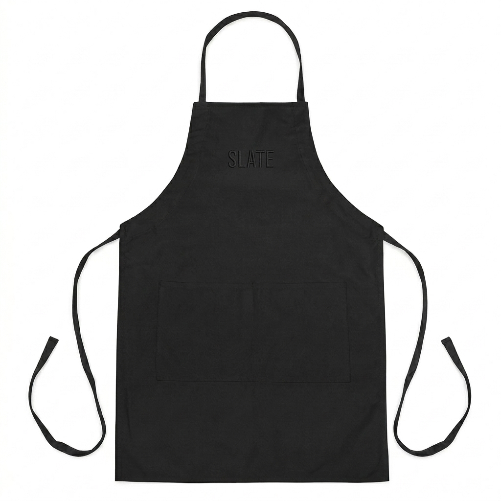 Custom Embroidered Kitchen Apron design direction 1: Tonal Minimalist Wordmark featuring the SLATE wordmark
