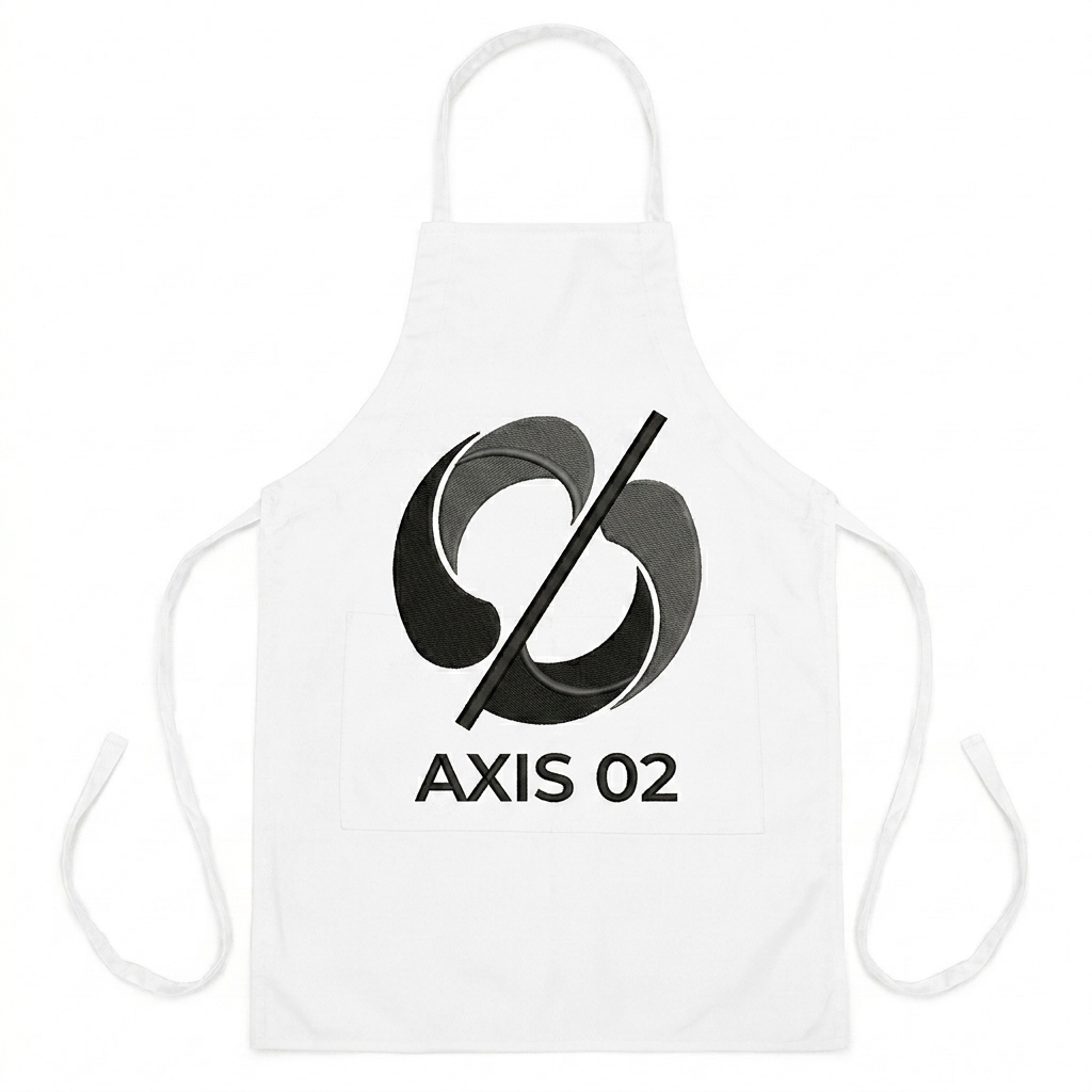 Custom Embroidered Kitchen Apron design direction 2: Bold Abstract Illustration featuring the AXIS 02 wordmark