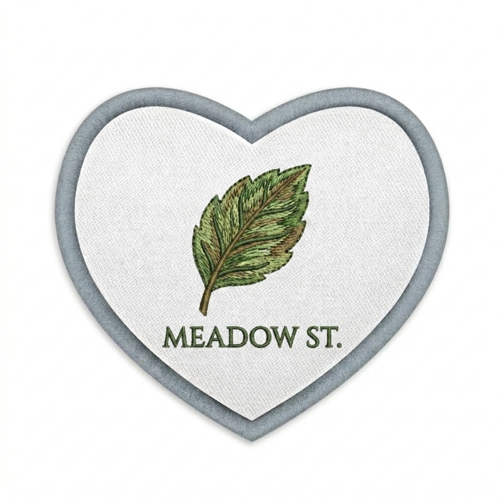 Custom Custom Embroidered Patches design direction 2: Botanical Emblem featuring the MEADOW ST. wordmark