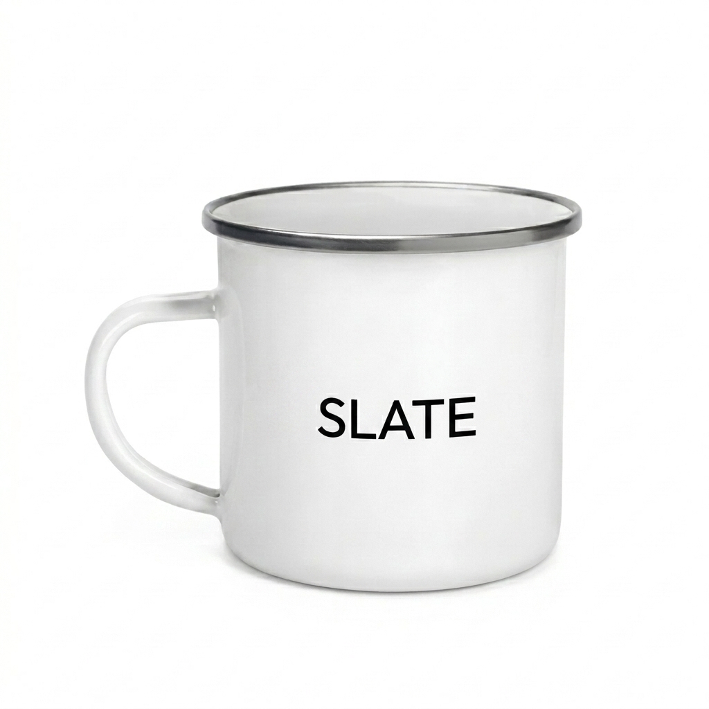 Custom Custom Enamel Mug design direction 1: Minimalist Wordmark featuring the SLATE wordmark