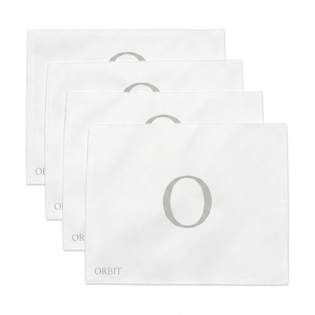 Custom Custom Fabric Placemat Set design direction 3: Monogrammed Elegance featuring the ORBIT wordmark