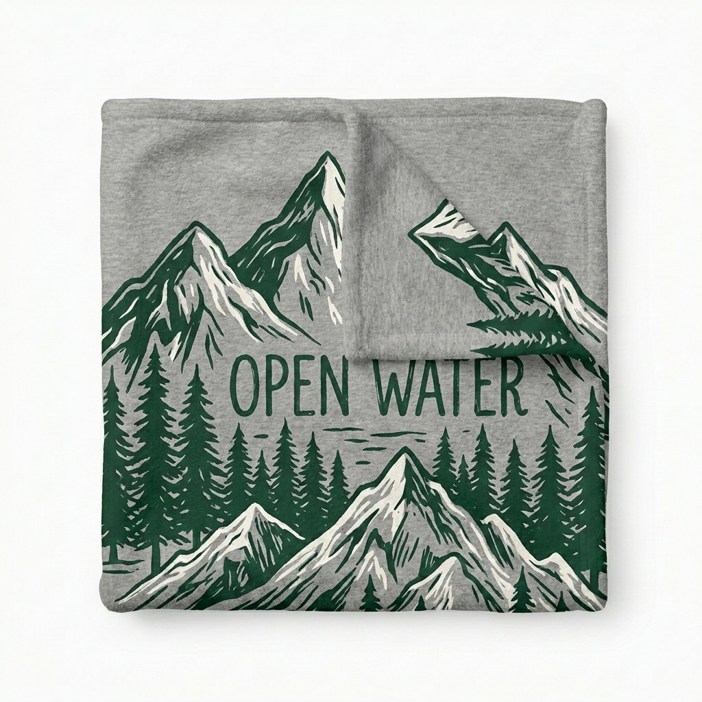 Custom Custom Fleece Blanket design direction 2: Nature-Inspired Illustration featuring the OPEN WATER wordmark