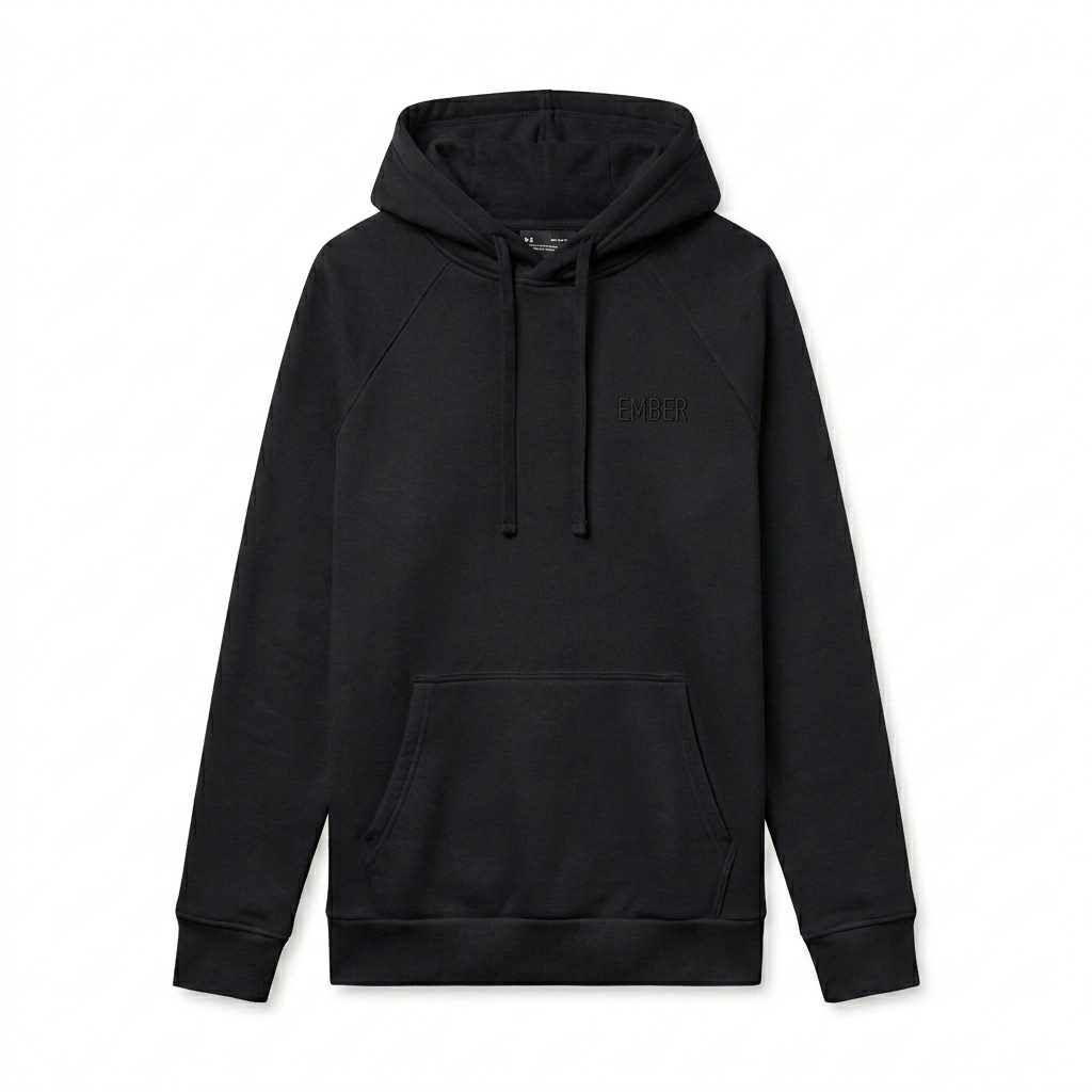 Custom Fleece Pullover Hoodie design direction 1: Tonal Minimalist Wordmark featuring the EMBER wordmark