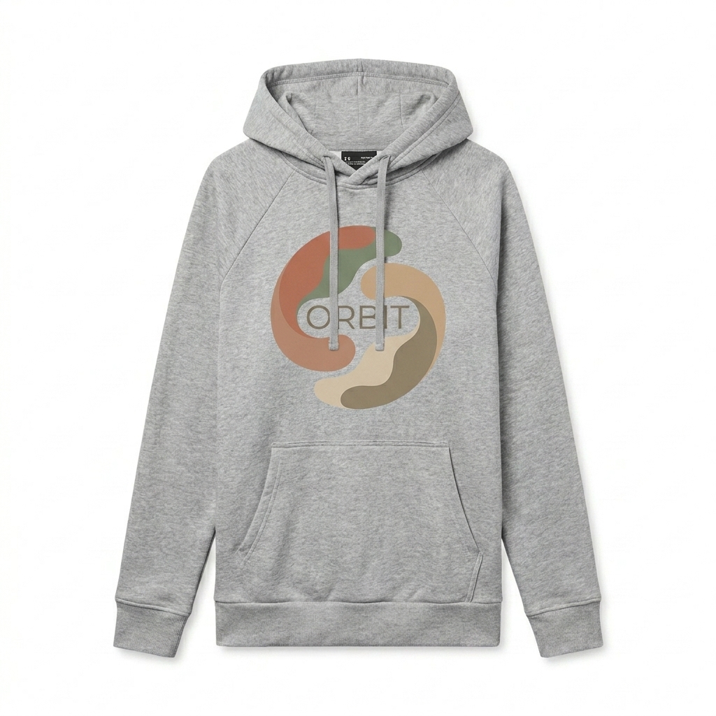 Custom Fleece Pullover Hoodie design direction 2: Bold Abstract Graphic featuring the ORBIT wordmark
