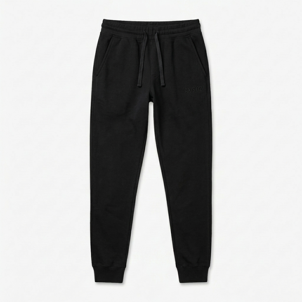 Custom Unisex Fleece Sweatpants design direction 1: Minimalist Utility Wordmark featuring the AXIS 02 wordmark