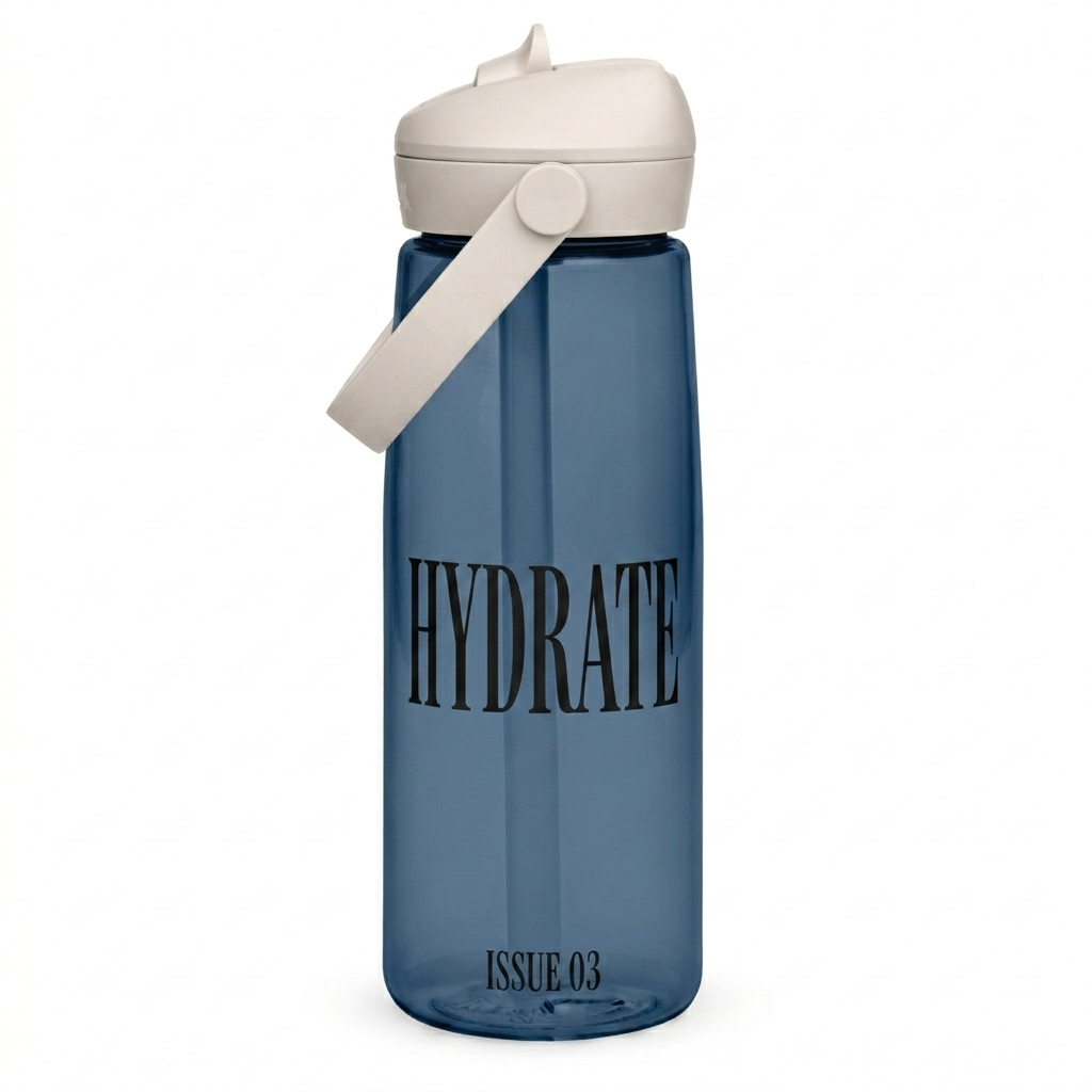 Custom Flip Straw Water Bottle design direction 3: Typography Experiment featuring the ISSUE 03 wordmark