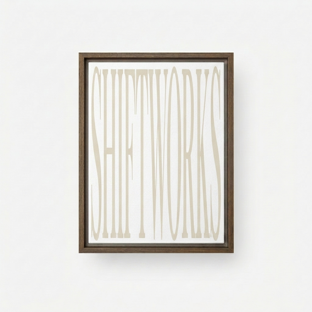Custom Framed Canvas Print design direction 3: Typography Experiment featuring the SHIFTWORKS wordmark