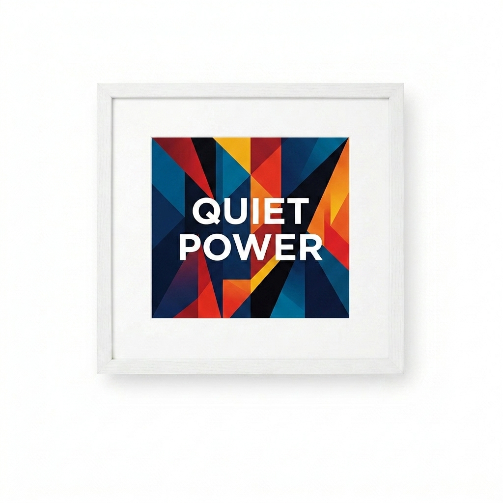 Custom Framed Matte Poster design direction 2: Abstract Geometric Graphic featuring the QUIET POWER wordmark