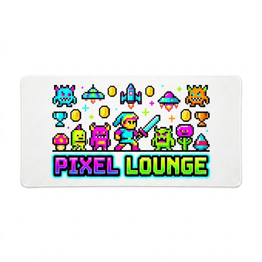 Custom Custom Gaming Mouse Pad design direction 2: Retro Arcade Graphic featuring the PIXEL LOUNGE wordmark