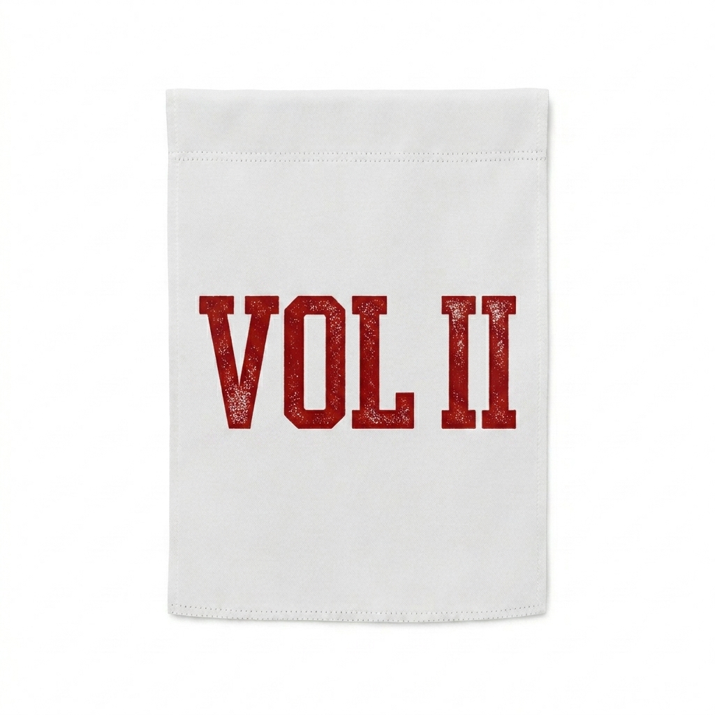 Custom Custom Garden Flag design direction 3: Retro Collegiate Emblem featuring the VOL II wordmark