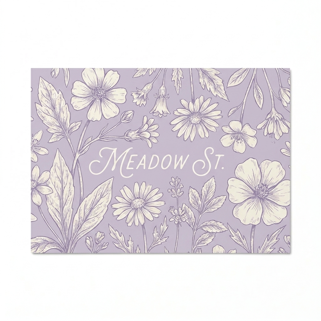 Custom Custom Gift Wrap Paper design direction 2: Botanical Illustration featuring the MEADOW ST. wordmark