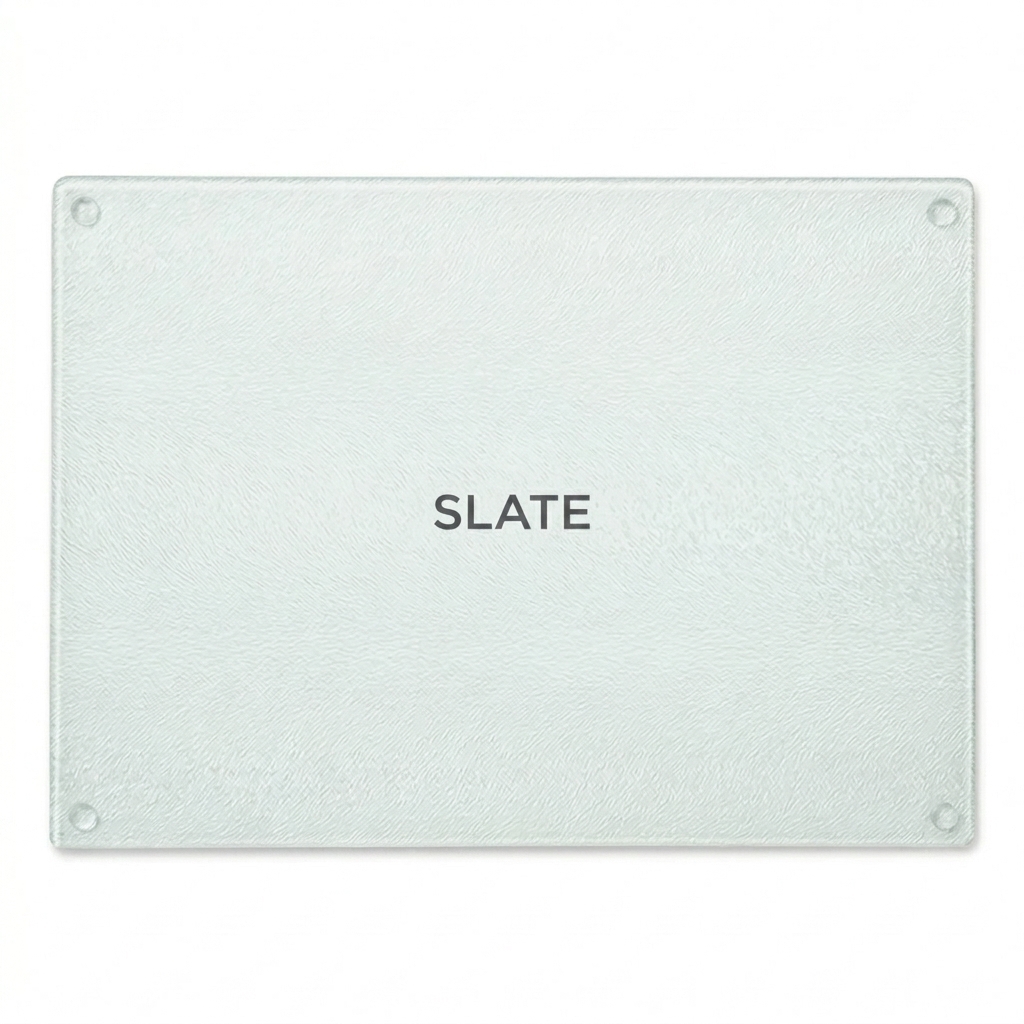 Custom Custom Glass Cutting Board design direction 1: Minimalist Wordmark featuring the SLATE wordmark
