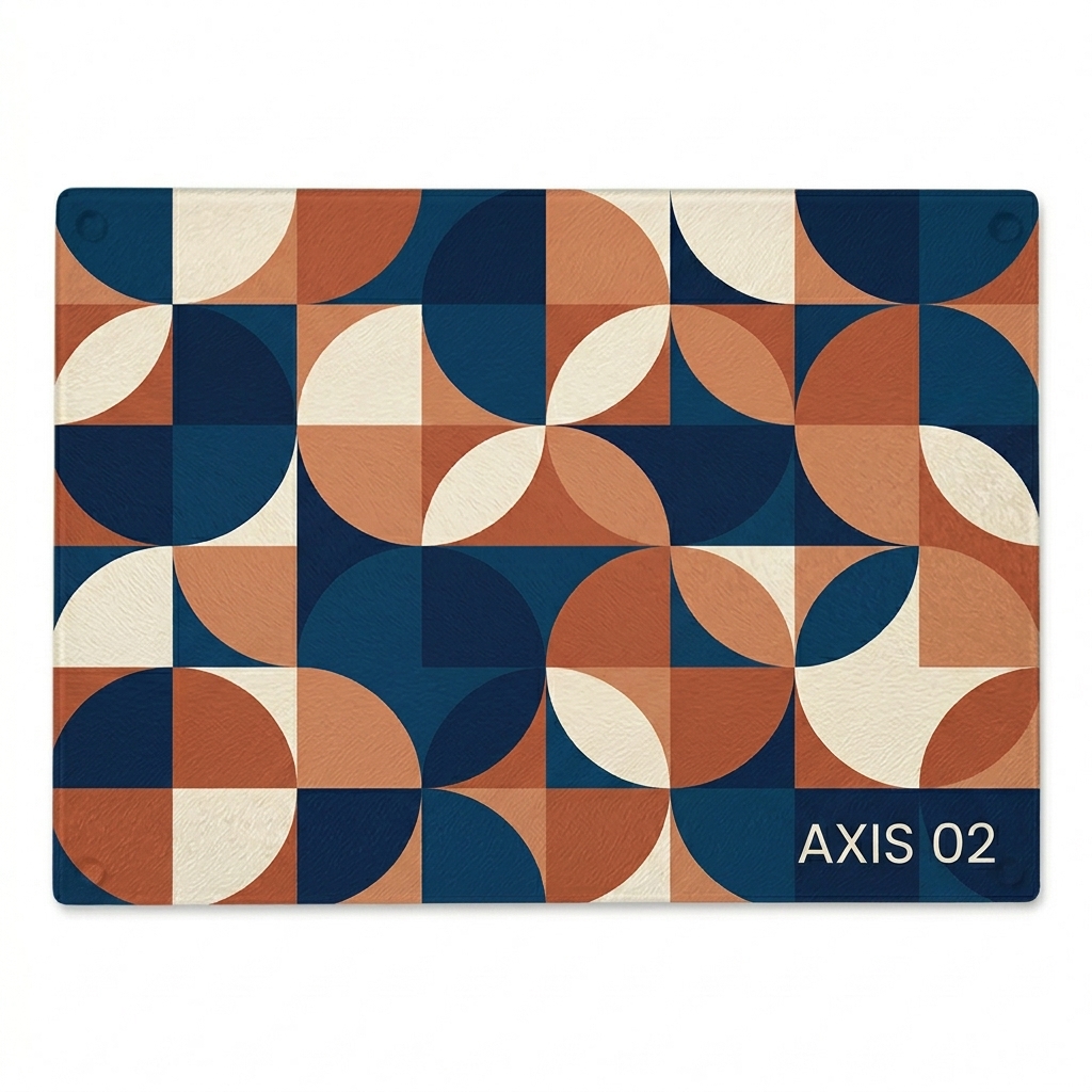 Custom Custom Glass Cutting Board design direction 3: Geometric Pattern featuring the AXIS 02 wordmark