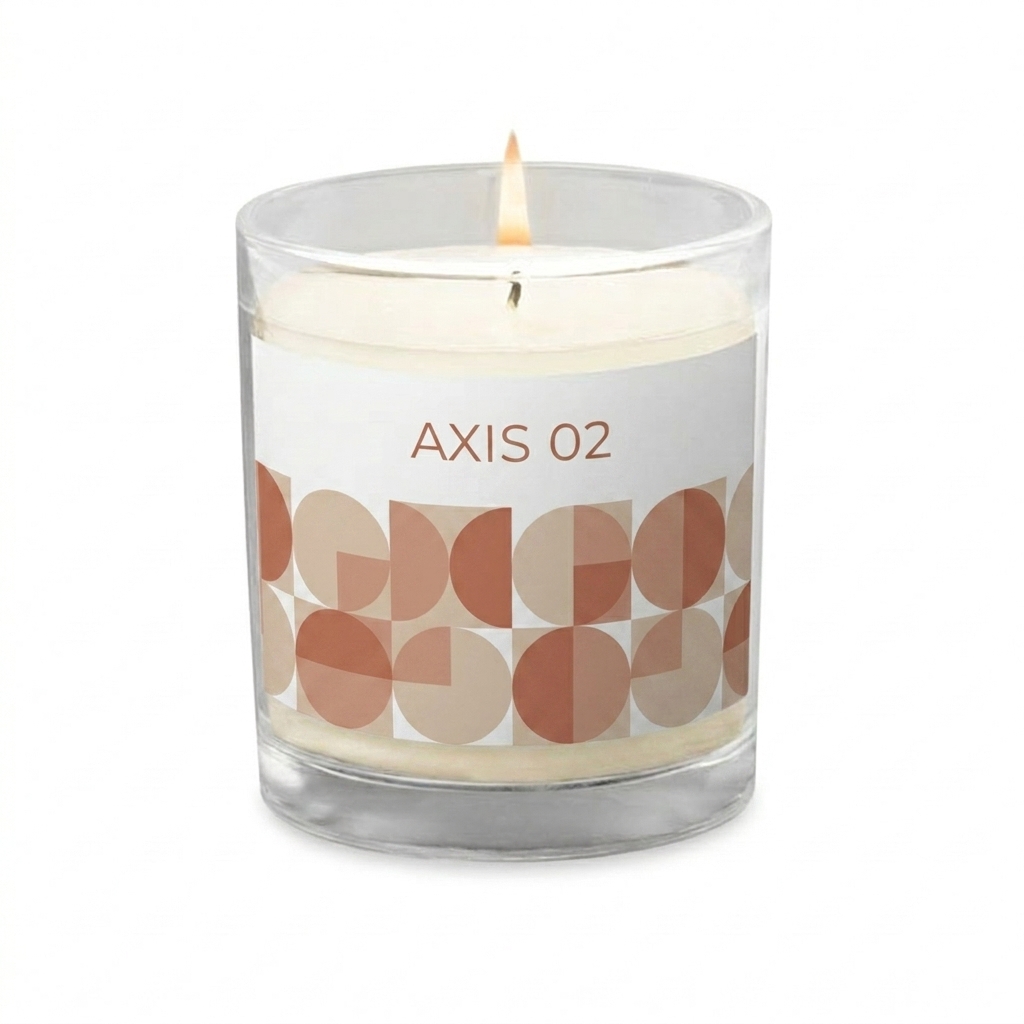 Custom Custom Glass Jar Candle design direction 3: Abstract Geometric Pattern featuring the AXIS 02 wordmark