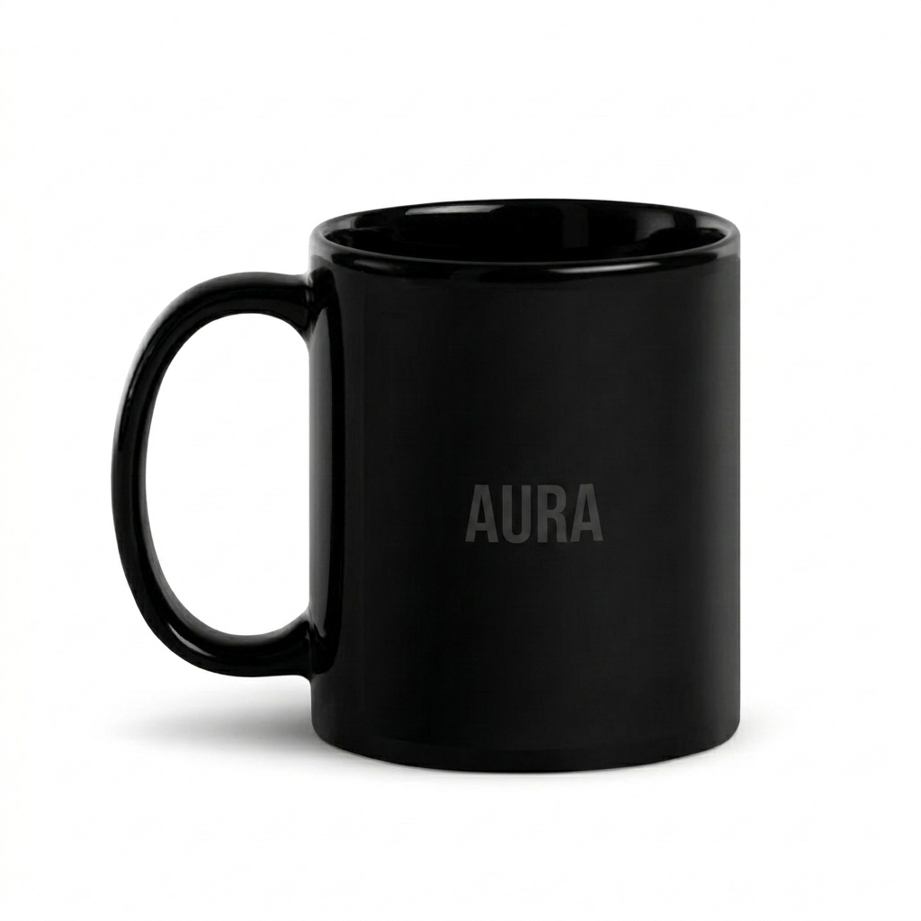 Custom Glossy Ceramic Mug design direction 1: Tonal Wordmark Mug featuring the AURA wordmark